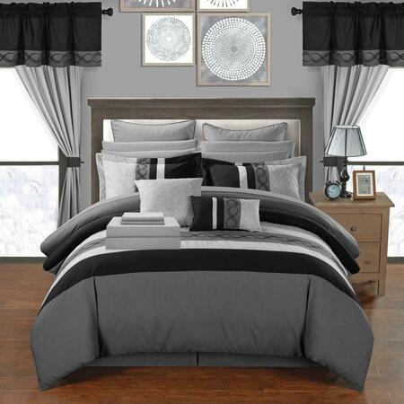 CHIC HOME 24 Piece Shilo Embroidered Design Comforter Bedding Set, Grey - Queen, 24PK CS0947-US